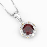 Genuine Garnet and Diamond Pendant Necklace