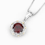 Genuine Garnet and Diamond Pendant Necklace