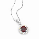 Genuine Garnet and Diamond Pendant Necklace