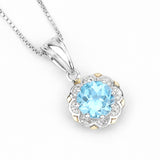 14K Gold Genuine Swiss Blue Topaz and Diamond Necklace