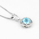 14K Gold Genuine Swiss Blue Topaz and Diamond Necklace