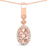 10k Rose Gold Morganite Halo Pendant Necklaces