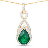 Genuine Zambian Emerald and White Diamond 14K Gold Crossover Pendant