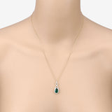 Genuine Zambian Emerald and White Diamond 14K Gold Crossover Pendant