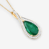 Natural Zambian Emerald and White Diamond 14K Gold Crossover Pendant