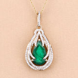 Genuine Zambian Emerald and White Diamond 14K Gold Drop Pendant