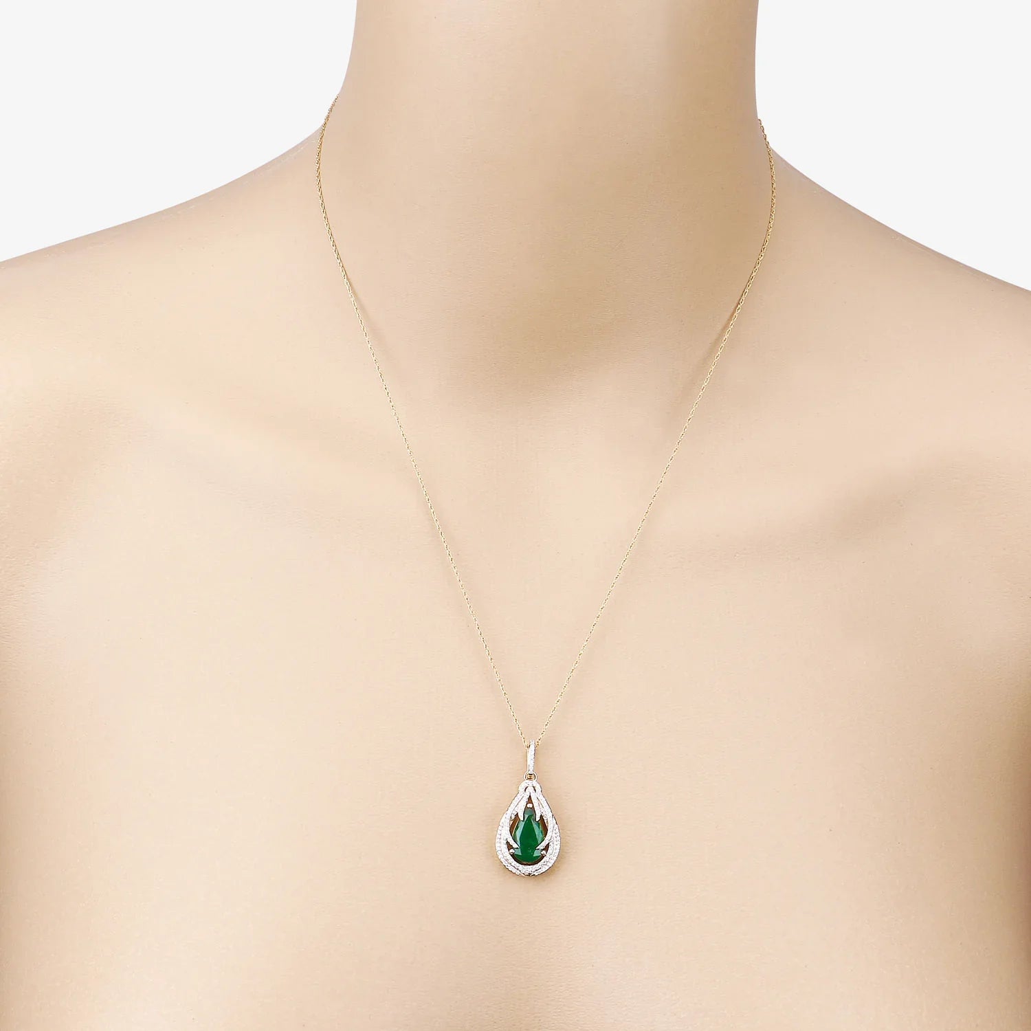 Genuine Zambian Emerald and White Diamond 14K Gold Drop Pendant