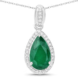 Genuine Zambian Emerald and White Diamond 14K White Gold Pendant