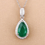 Genuine Zambian Emerald and White Diamond 14K White Gold Pendant