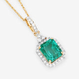 Genuine Zambian Emerald and White Diamond 14K Gold Halo Pendant