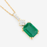 14K Gold Genuine Zambian Emerald and Diamond Slide Pendant