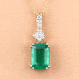 14K Gold Genuine Zambian Emerald and Diamond Slide Pendant