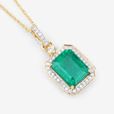 Natural Zambian Emerald White Diamond 14K Gold Halo Pendant