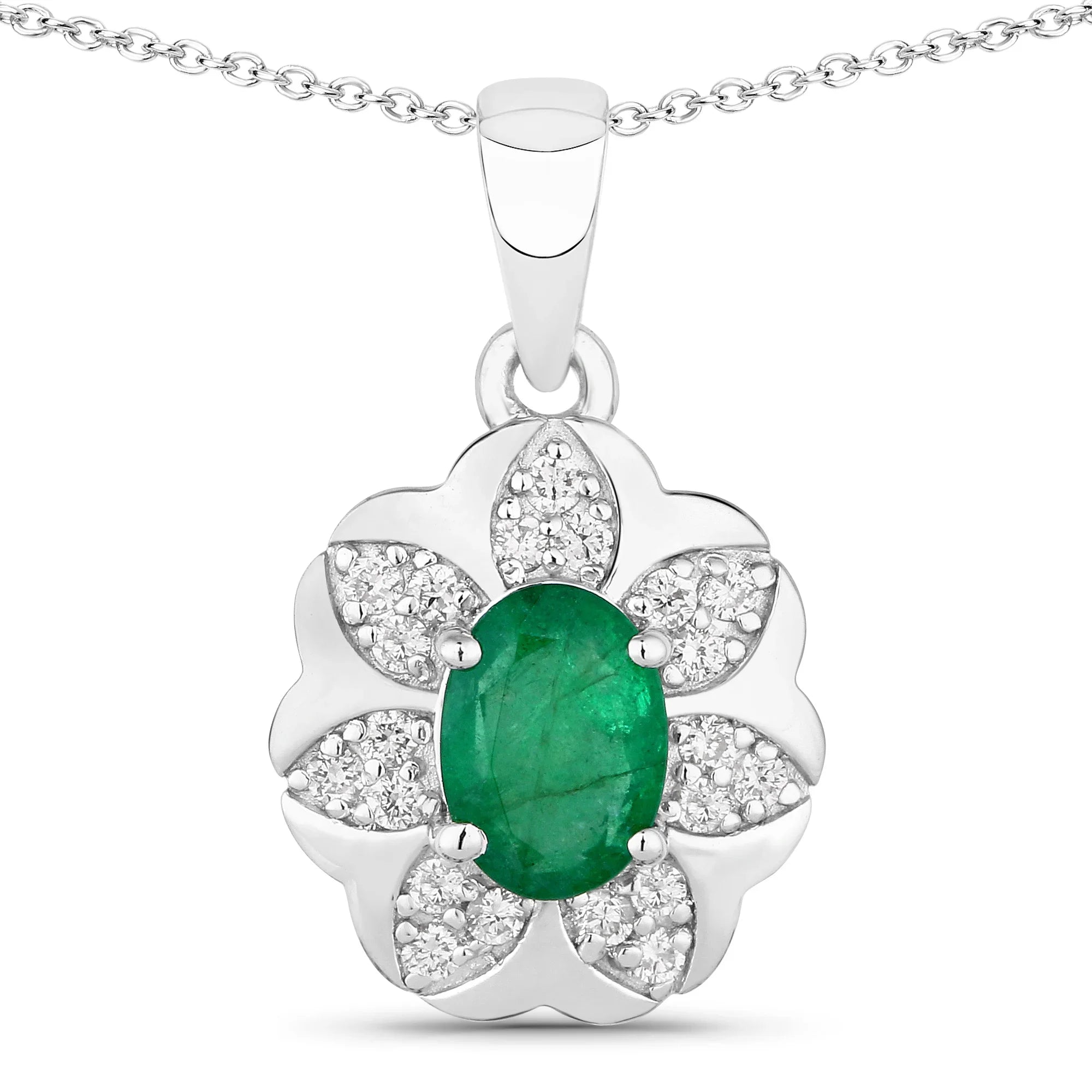 Natural Zambian Emerald and Diamond Necklace