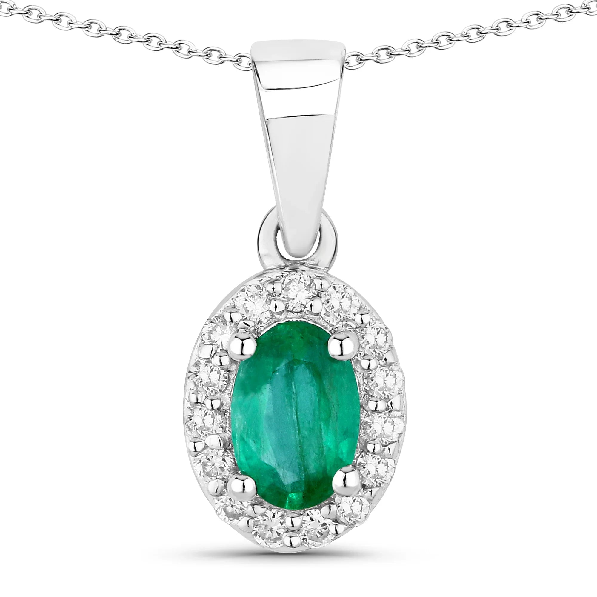 Natural Zambian Emerald and Lab Diamond Necklace