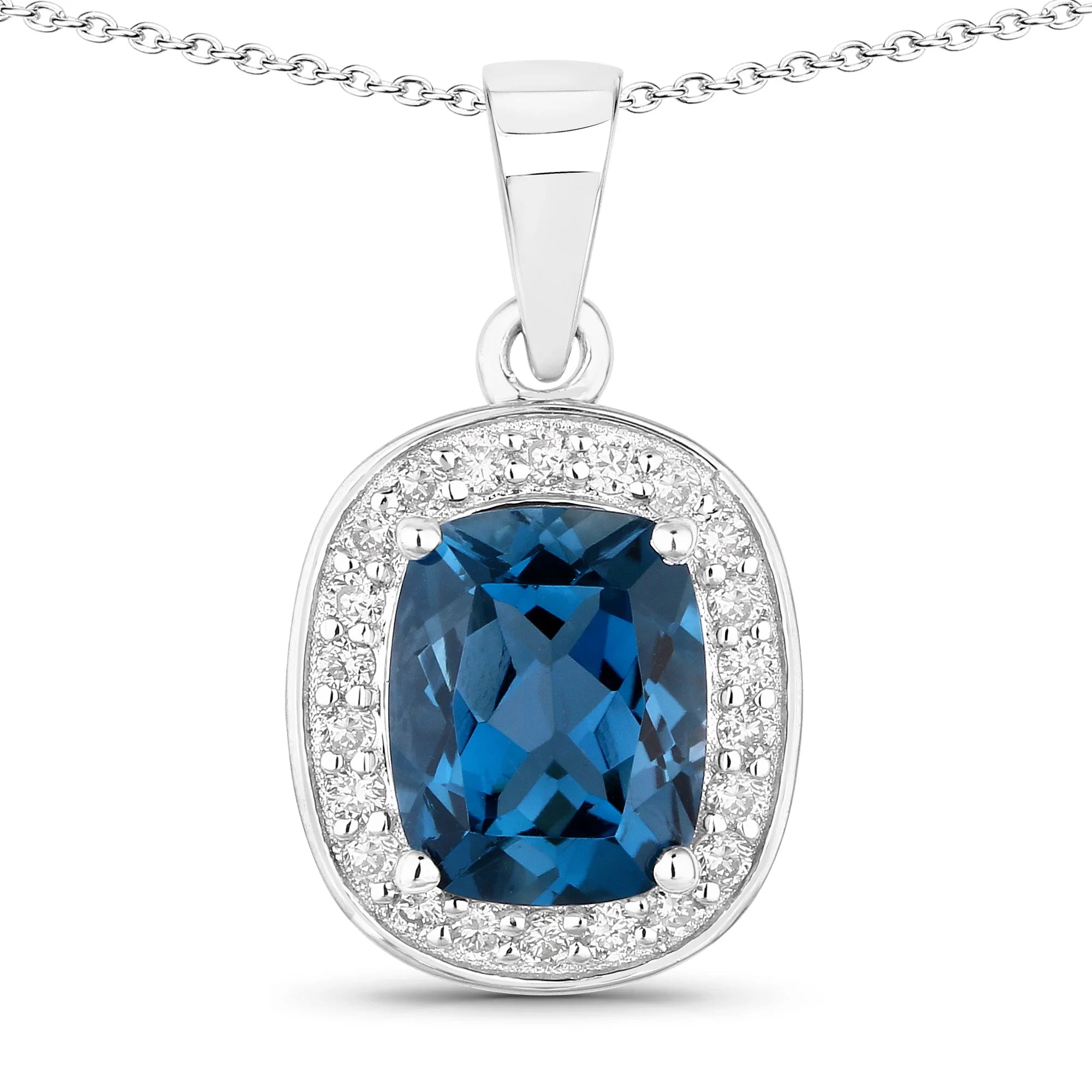 Natural London Blue Topaz and Lab Diamond Necklace