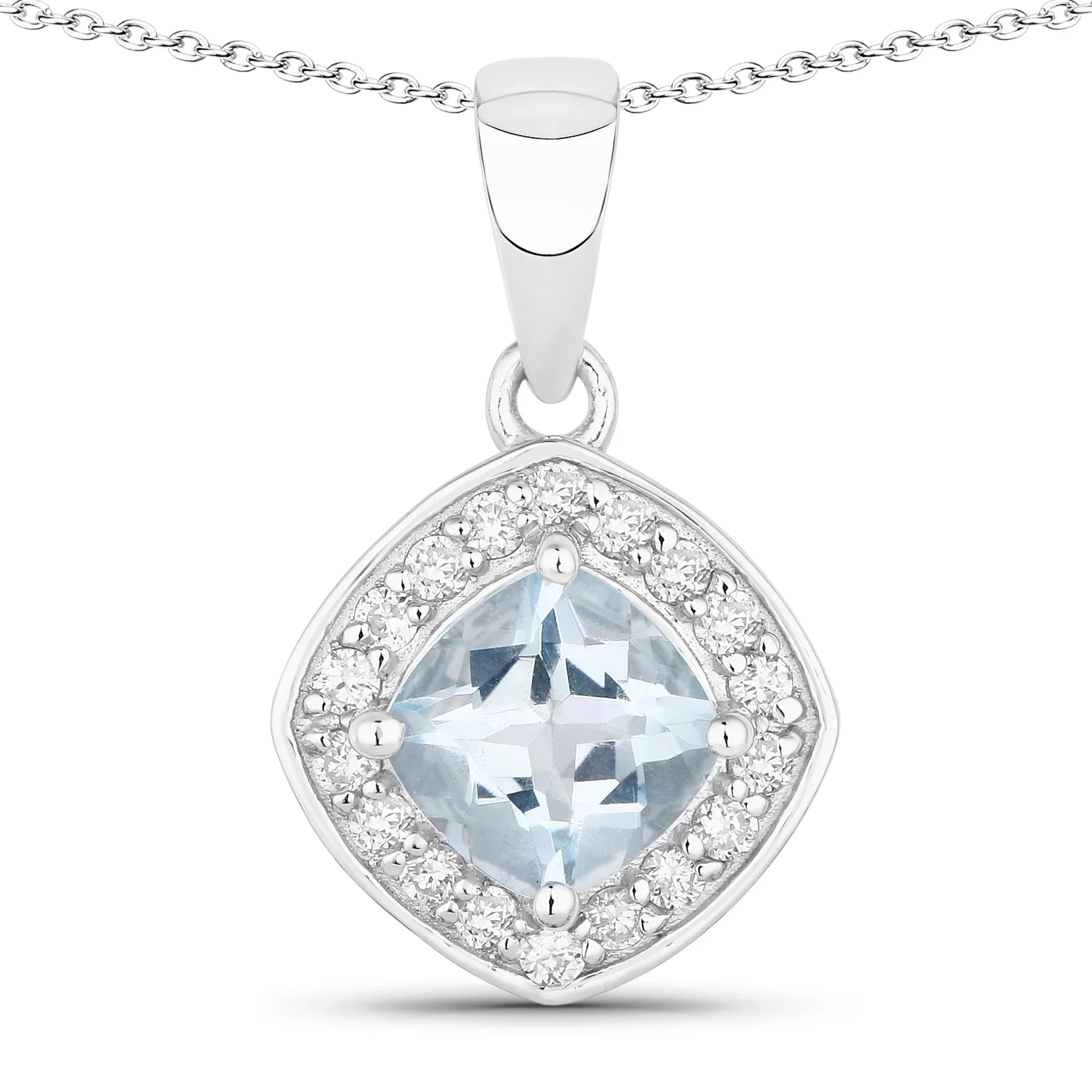 Natural Aquamarine and Lab Diamond Necklace