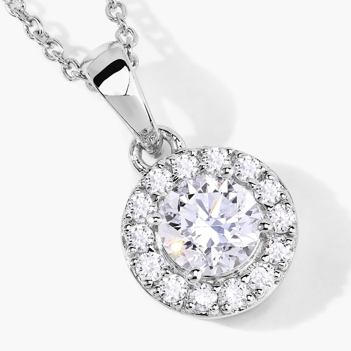 1.00 Cttw Round White Lab Grown Diamond Rhodium over Silver Pendant Necklace