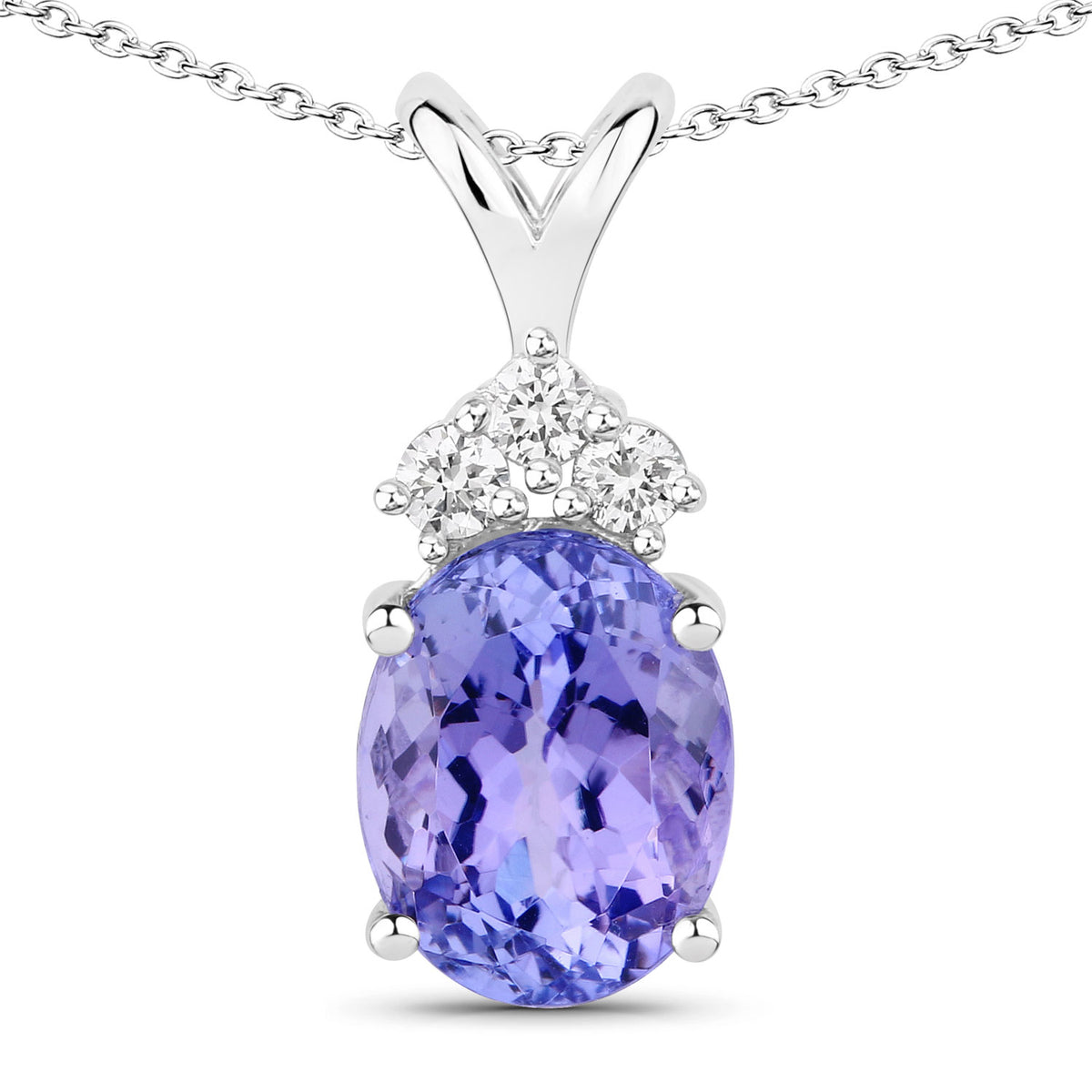 3.47 Cttw Oval Violet Tanzanite and Lab Diamond Rhodium over Silver Crown Accent Pendant Necklace