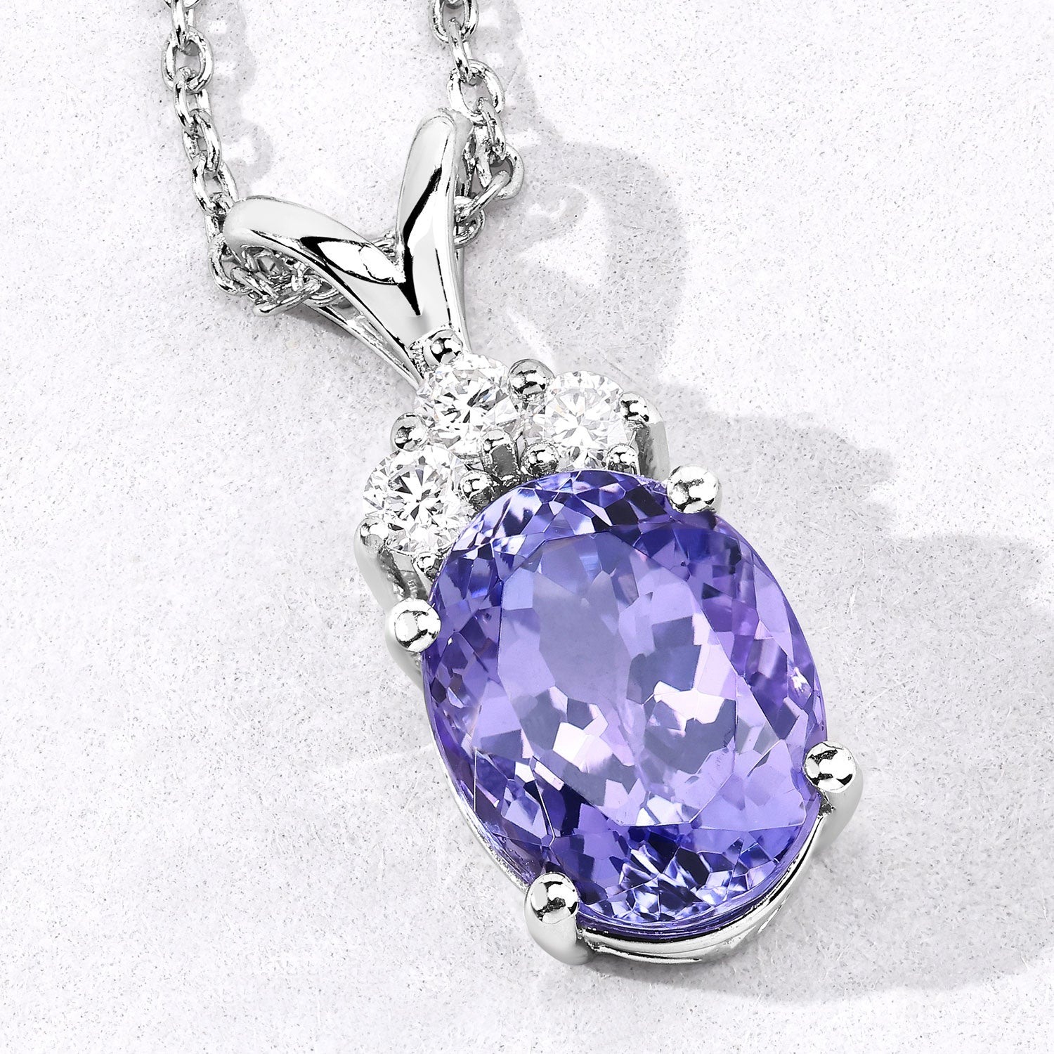 3.47 Cttw Oval Violet Tanzanite and Lab Diamond Rhodium over Silver Crown Accent Pendant Necklace