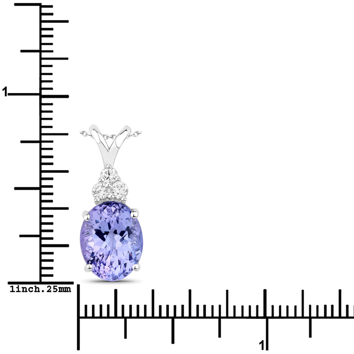 3.92 Cttw Oval Violet Tanzanite and Lab Diamond Rhodium over Silver Solitaire Pendant Necklace