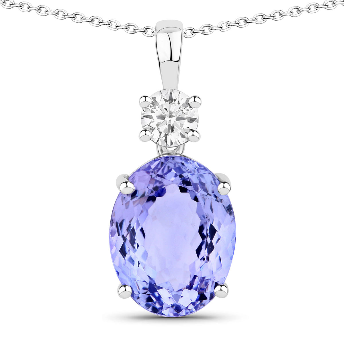 4.75 Cttw Oval Violet Tanzanite and Lab Diamond Rhodium over Silver 2-Stone Pendant Necklace