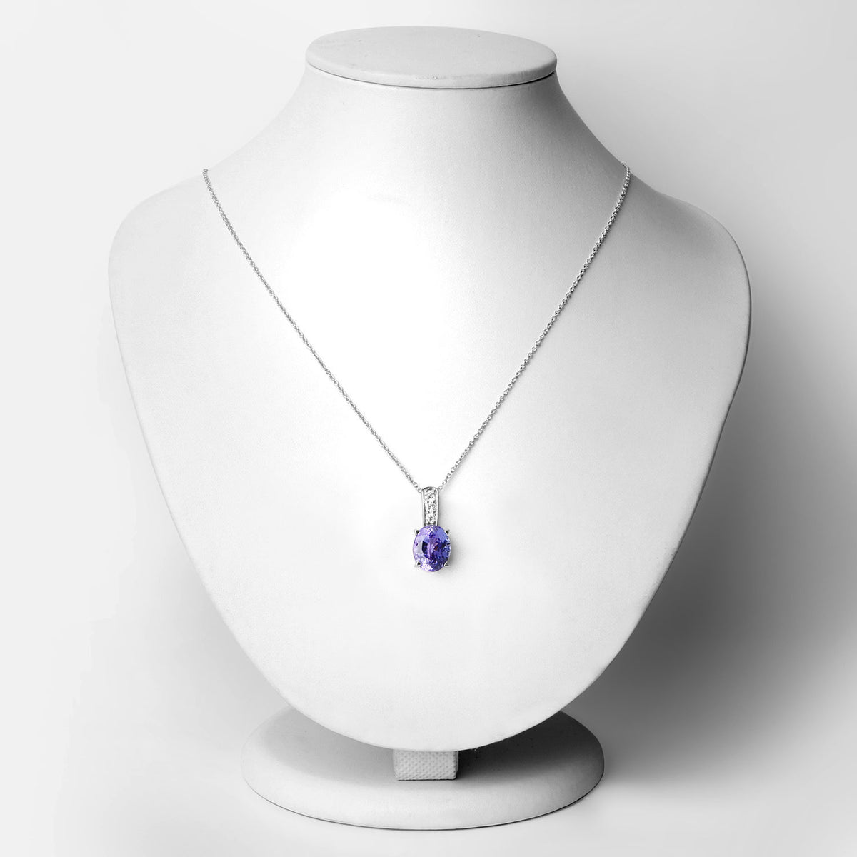6.31 Cttw Oval Violet Tanzanite Lab Diamond Rhodium over Silver Slide Pendant Necklace
