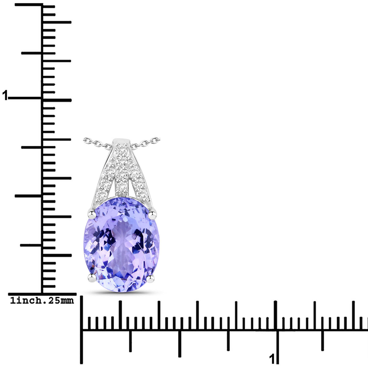 5.97 Cttw Oval Violet Tanzanite Lab Diamond Rhodium over Silver Statement Drop Pendant Necklace