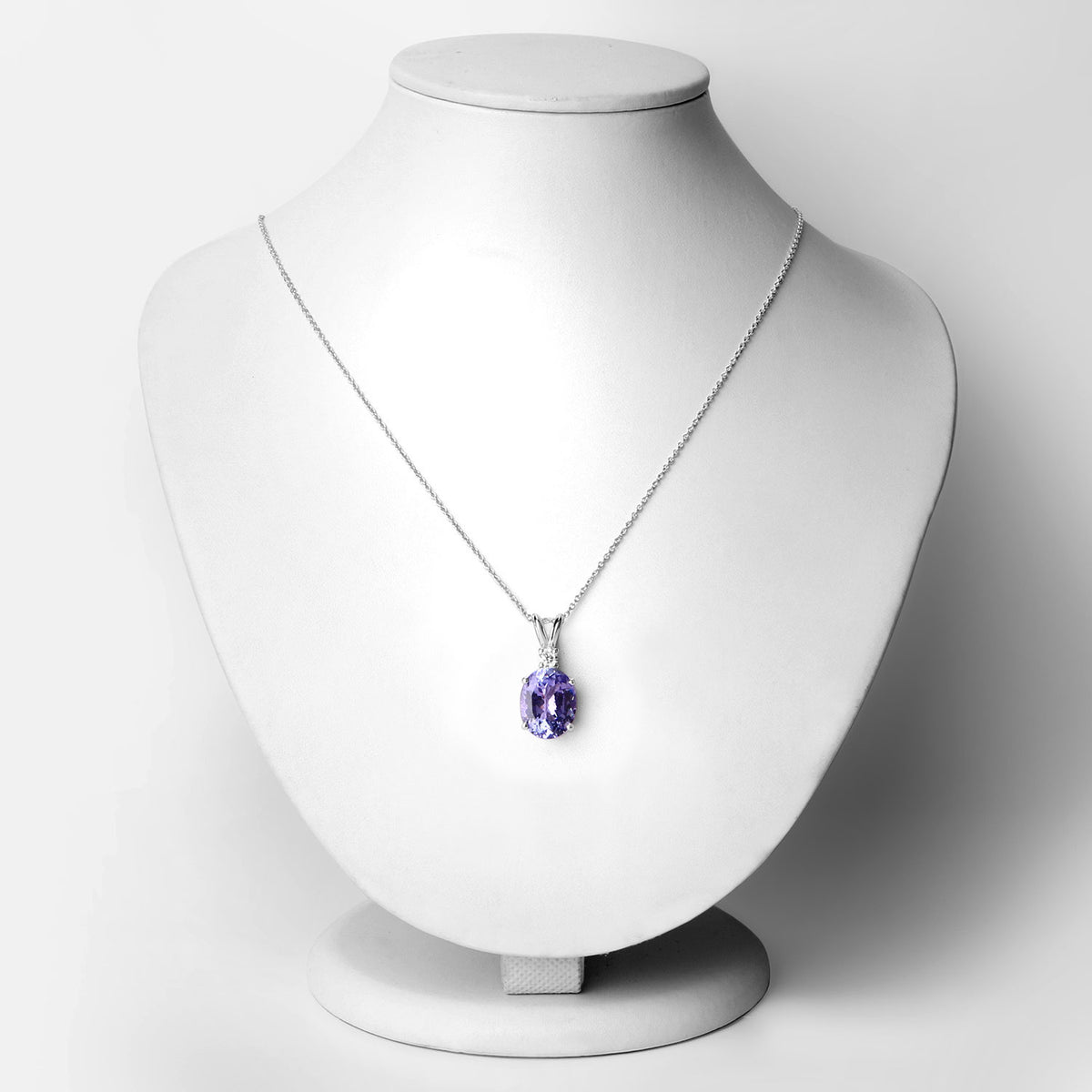8.40 Cttw Oval Violet Tanzanite and Lab Diamond Rhodium over Silver Solitaire Pendant Necklace