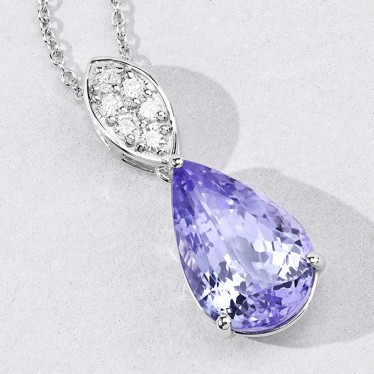 6.82 Cttw Pear Violet Tanzanite Lab Grown Diamond Rhodium over Silver Teardrop Pendant Necklace