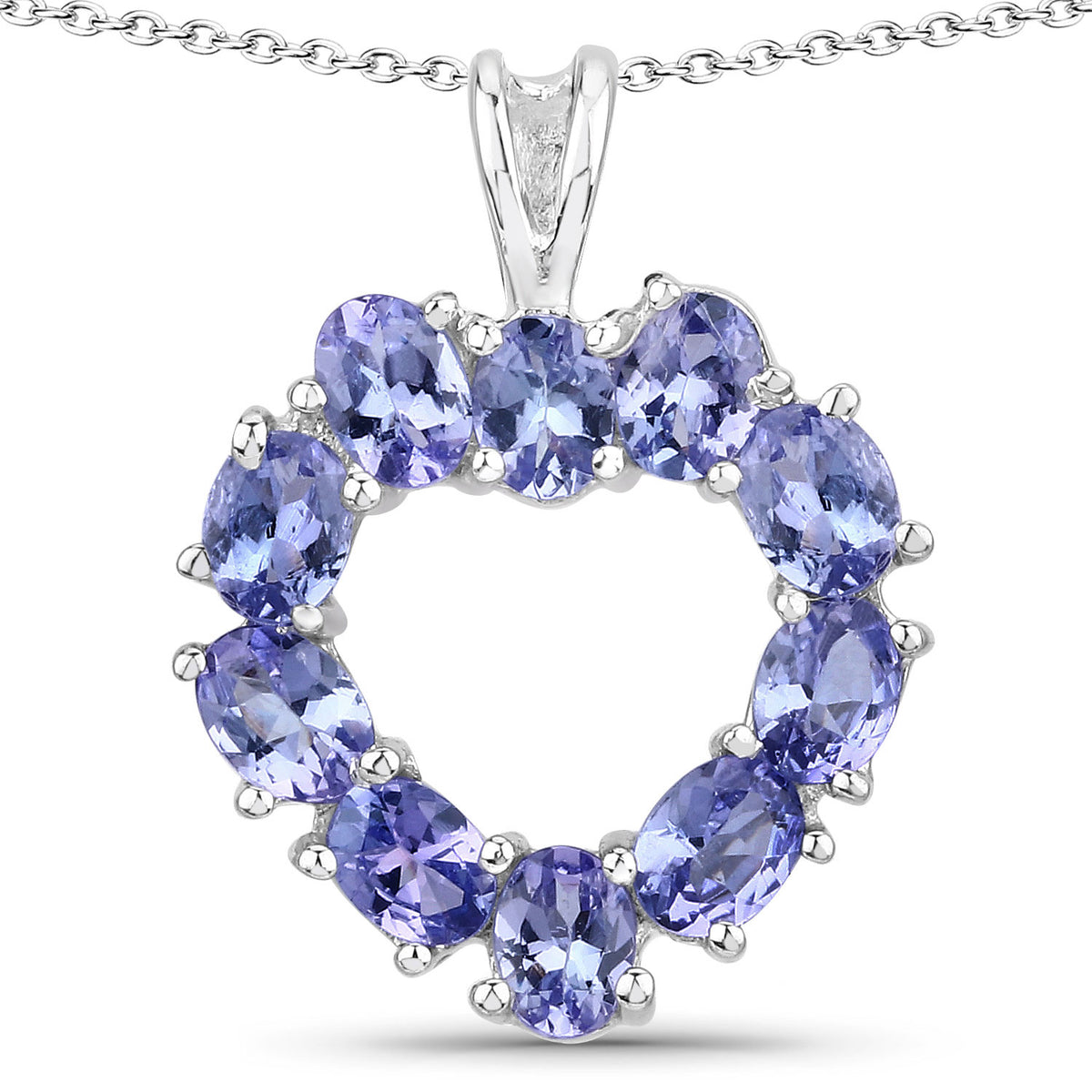 1.70 Cttw Oval Violet Tanzanite Rhodium over Silver Heart Pendant Necklace