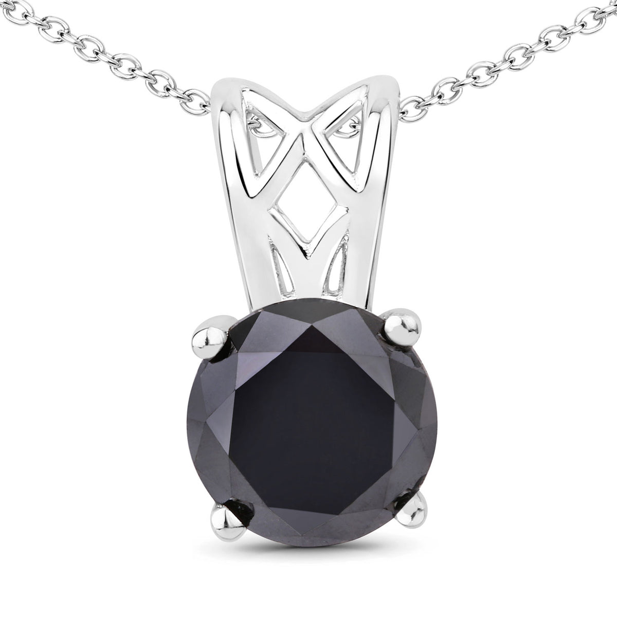 1.59 Cttw Round Black Diamond Filigree Bail Rhodium over Silver Solitaire Pendant Necklace