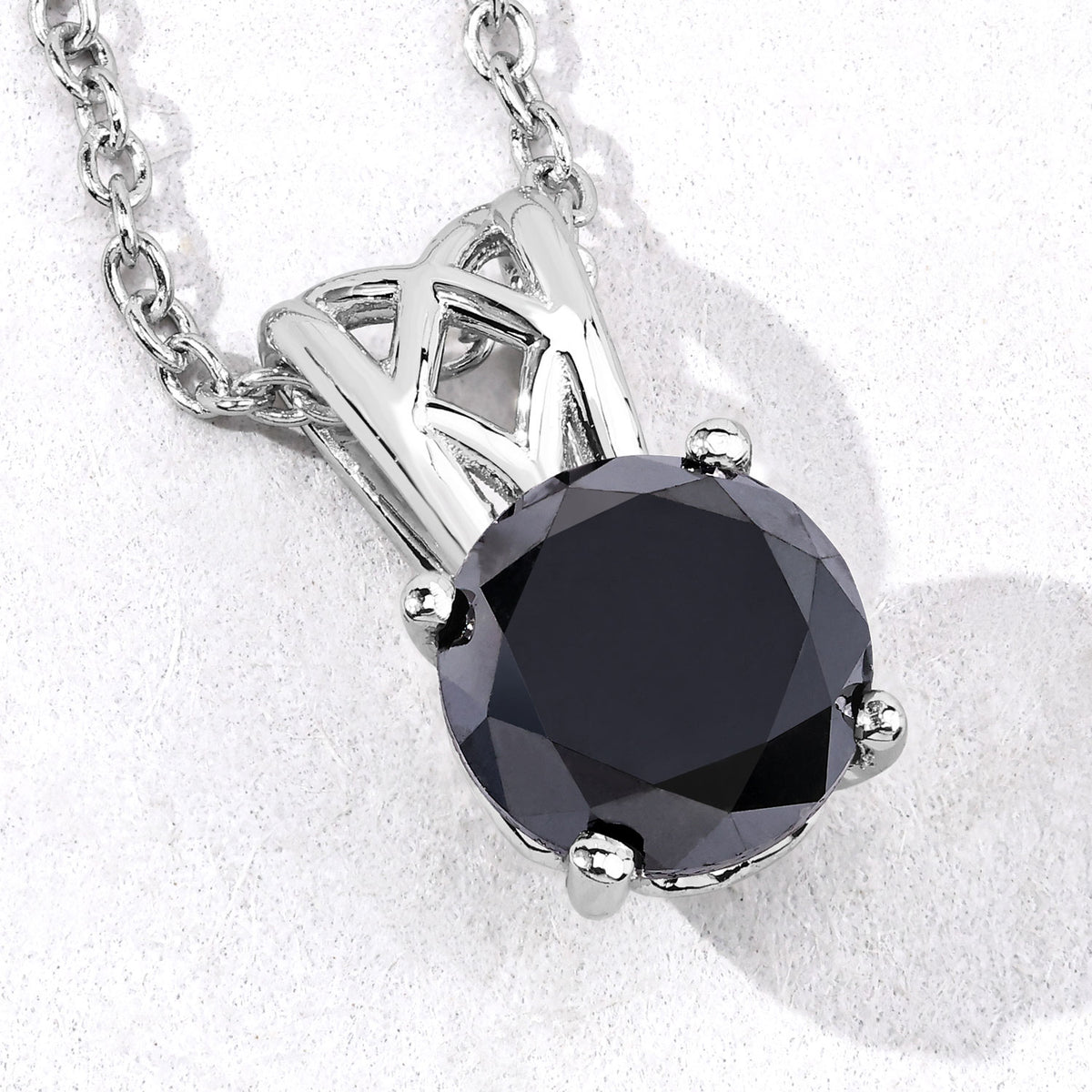 1.59 Cttw Round Black Diamond Filigree Bail Rhodium over Silver Solitaire Pendant Necklace