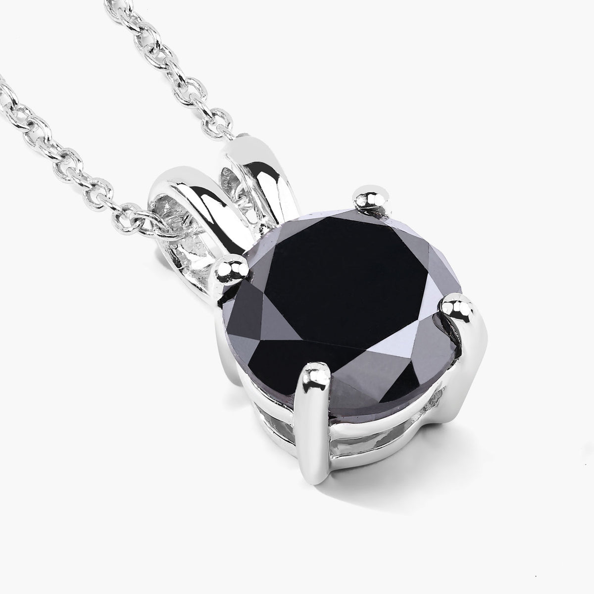 1.62 Cttw Round Black Diamond Rhodium over Silver Solitaire Pendant Necklace