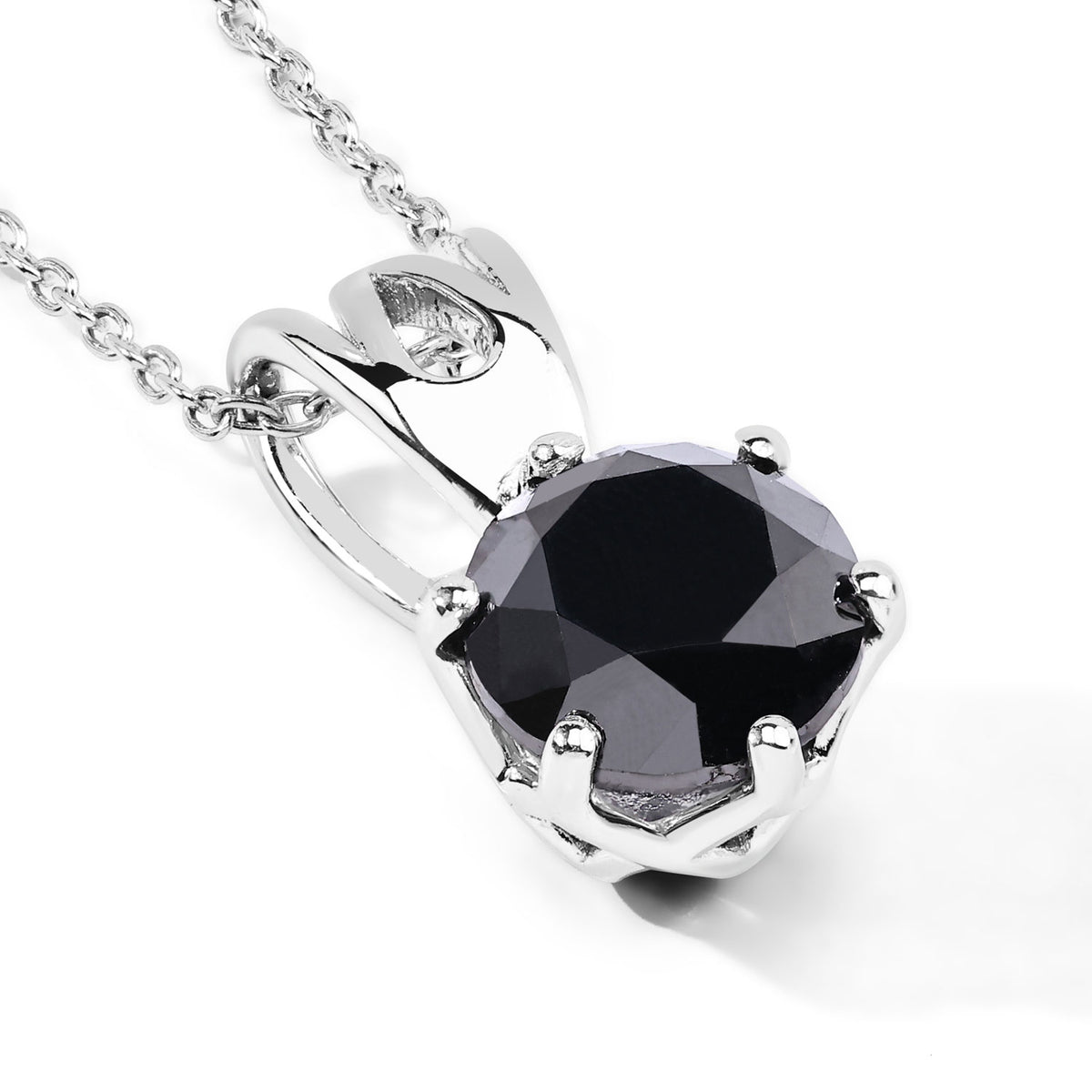 1.69 Cttw Round Black Diamond Rhodium over Silver Solitaire Pendant Necklace