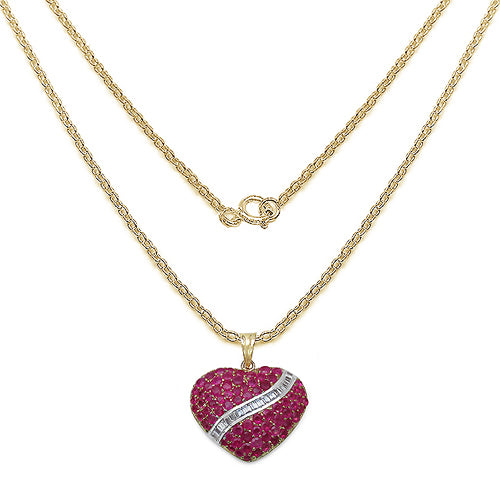 14K Yellow Gold Plated Genuine Ruby Heart Pendant Necklace