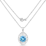 Genuine Swiss Blue Topaz Solitaire Pendant Necklace