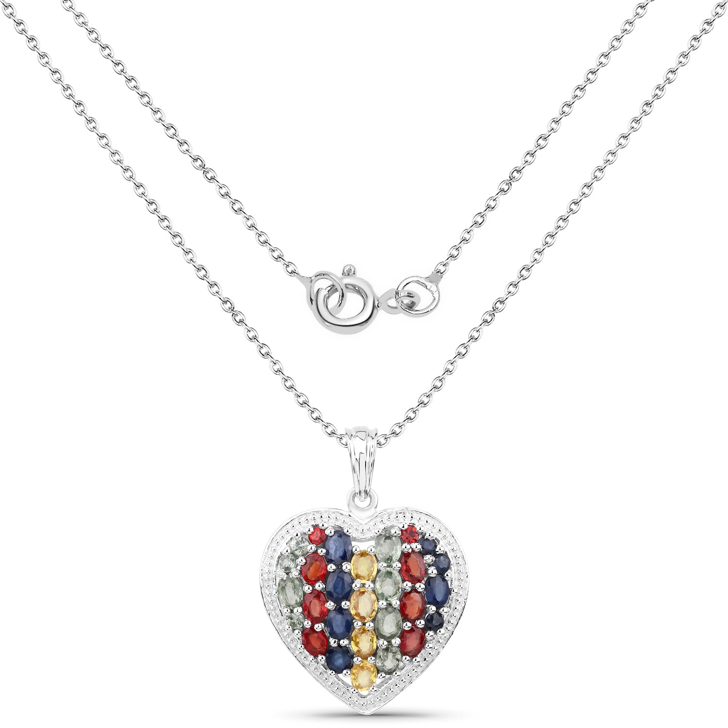 Genuine Multi Stones Heart Pendant Necklace