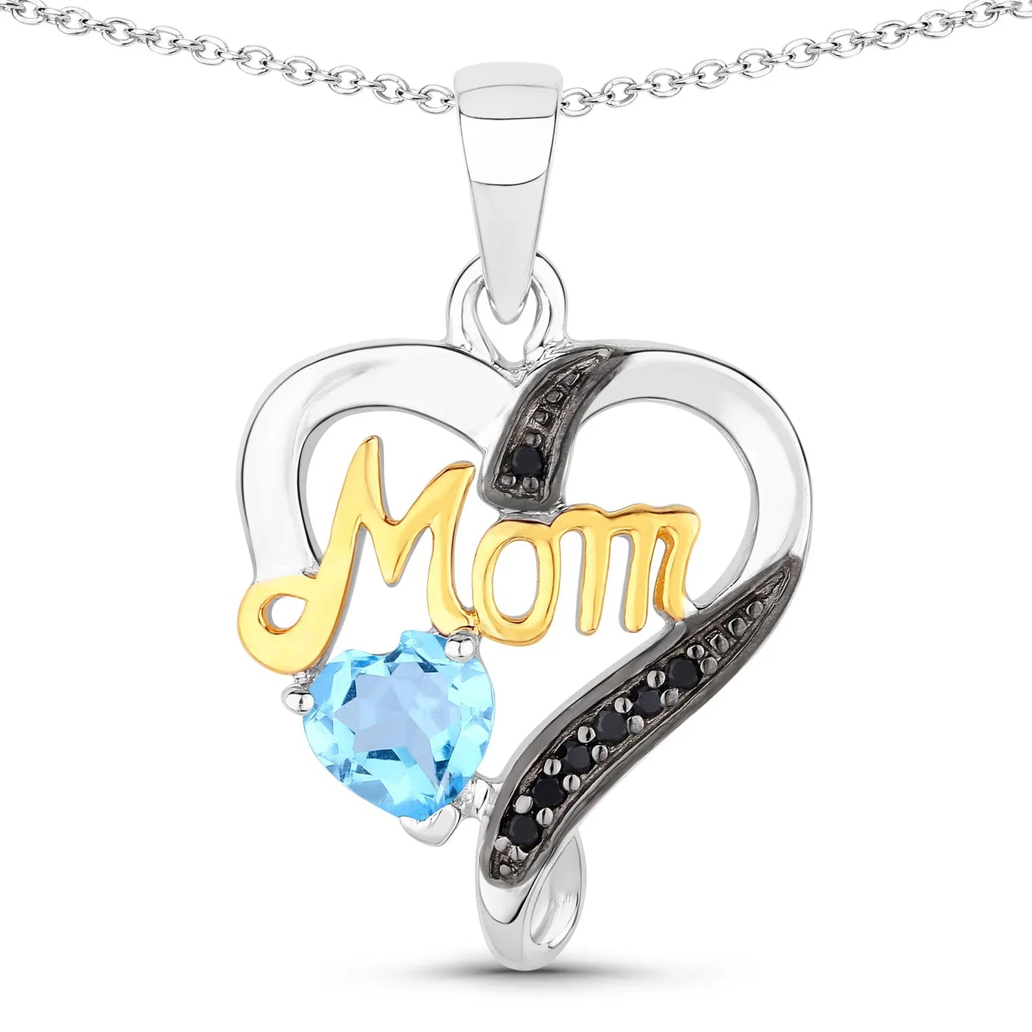 Genuine Swiss Blue Topaz Silver Mom Pendant Necklace