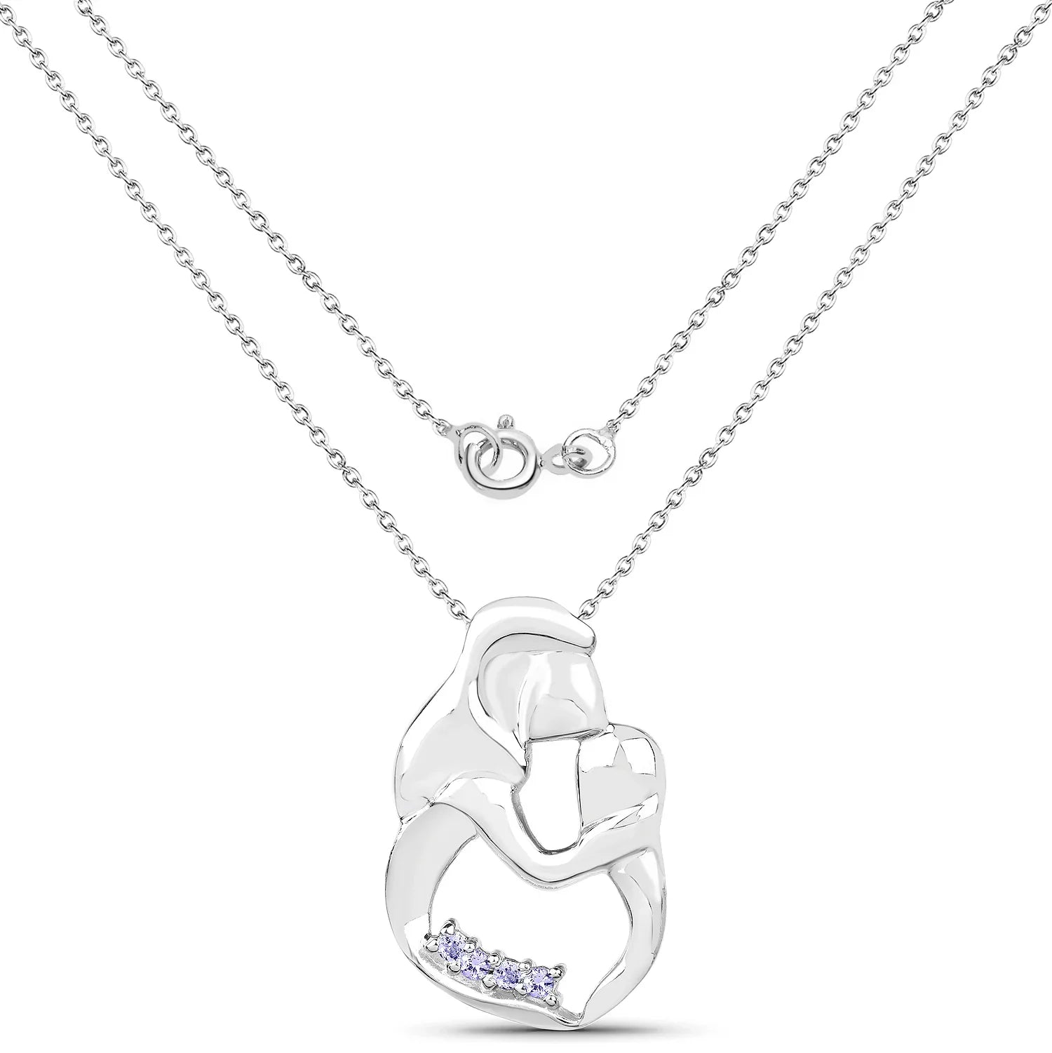 Genuine Tanzanite Silver Mom Pendant Necklace