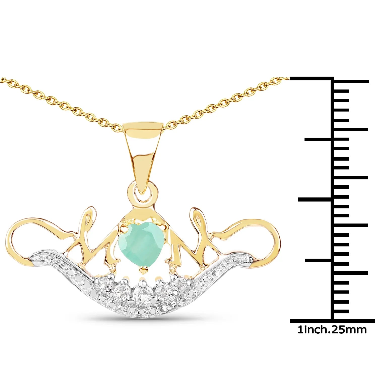 Genuine Emerald Silver Mom Heart Pendant Necklace