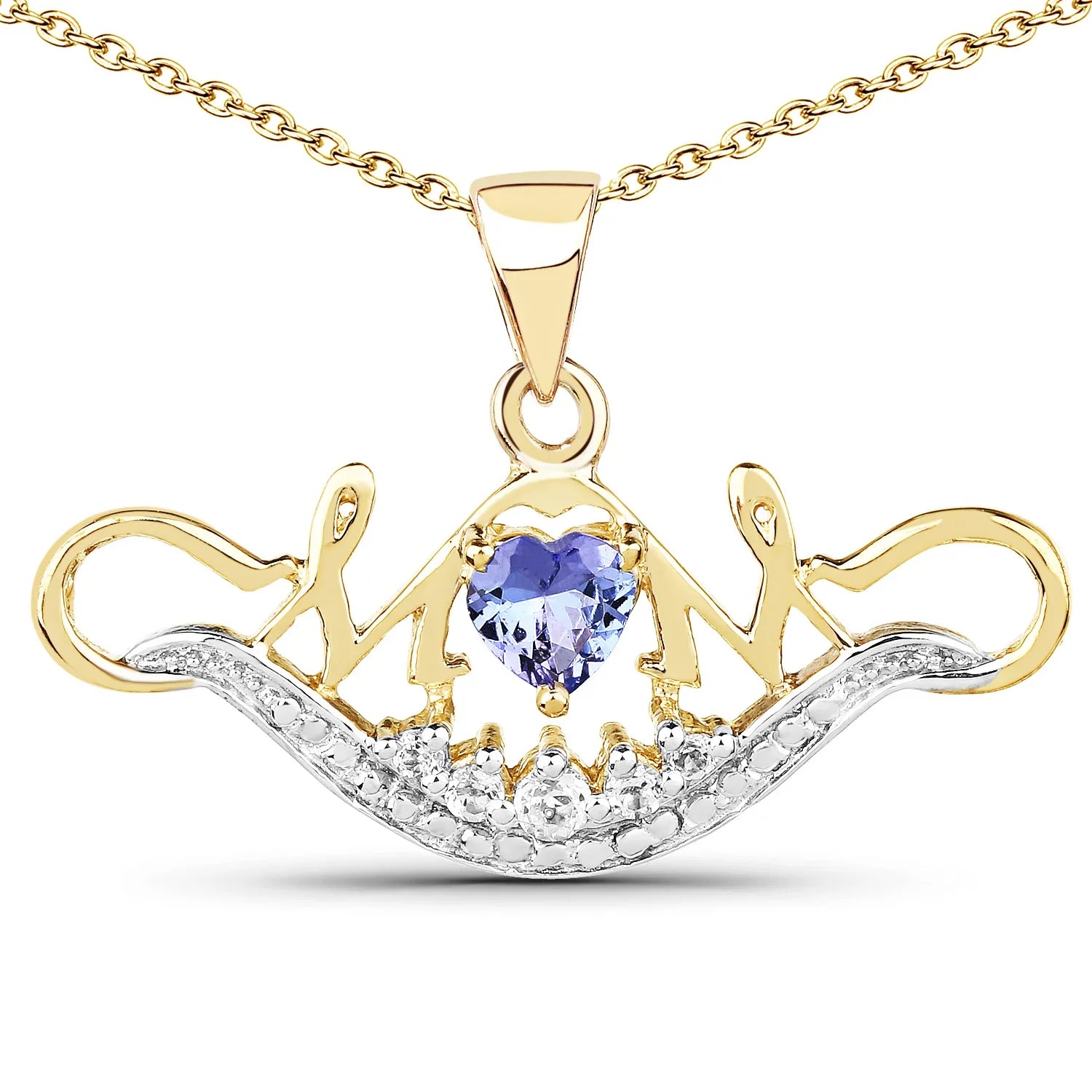 Genuine Tanzanite Mom Heart Pendant Necklace