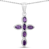 Genuine Purple Amethyst Cross Pendant Necklace