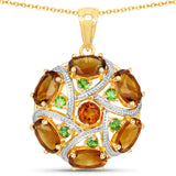 Genuine Yellow Multi Stones Cluster Pendant Necklace