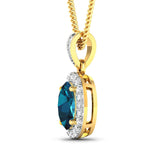 14K Yellow Gold London Blue Topaz Halo Pendant