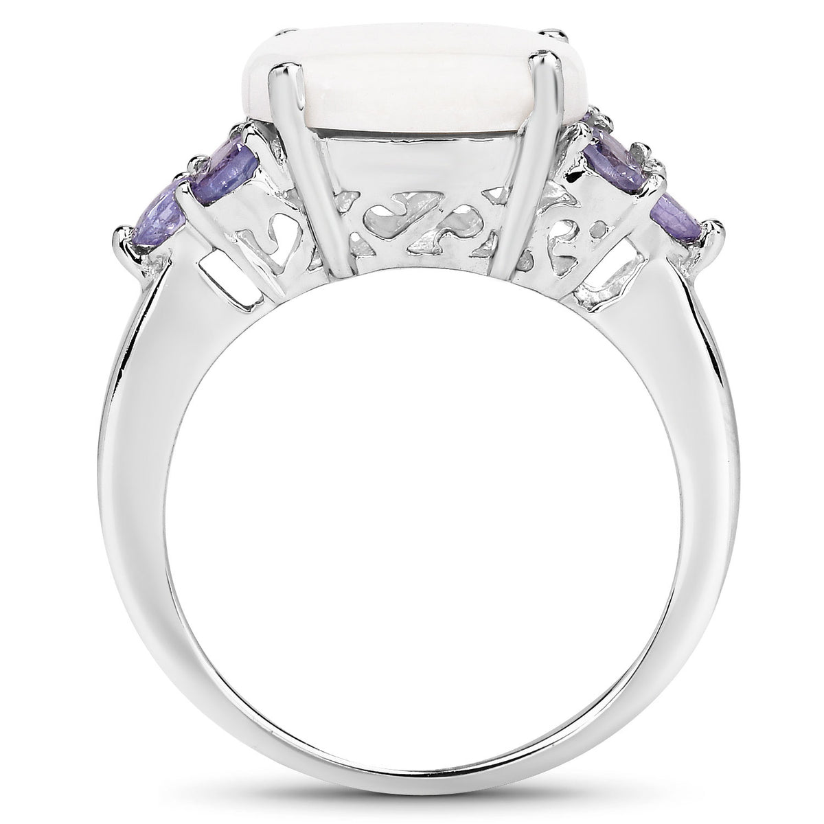 3.40 Cttw Oval White Opal Rhodium over Silver Cocktail Ring
