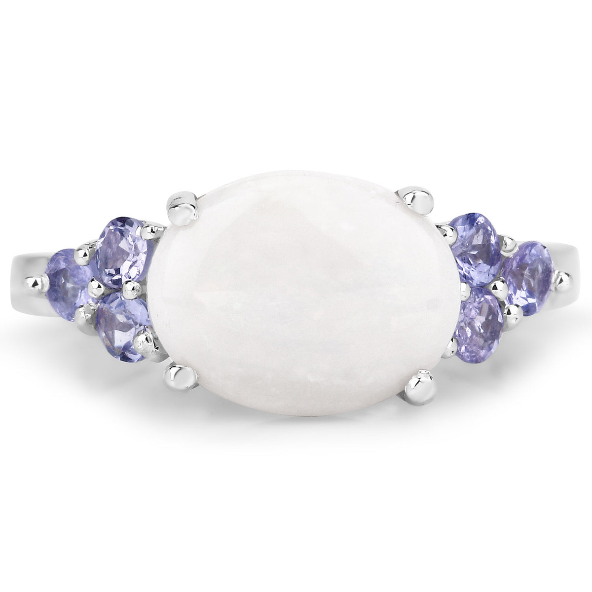 3.40 Cttw Oval White Opal Rhodium over Silver Cocktail Ring