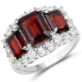 Genuine Three Stone Garnet Halo Ring