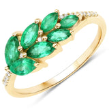 14K Zambian Emerald Cluster Ring with White Diamonds