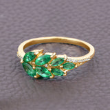 14K Zambian Emerald Cluster Ring with White Diamonds